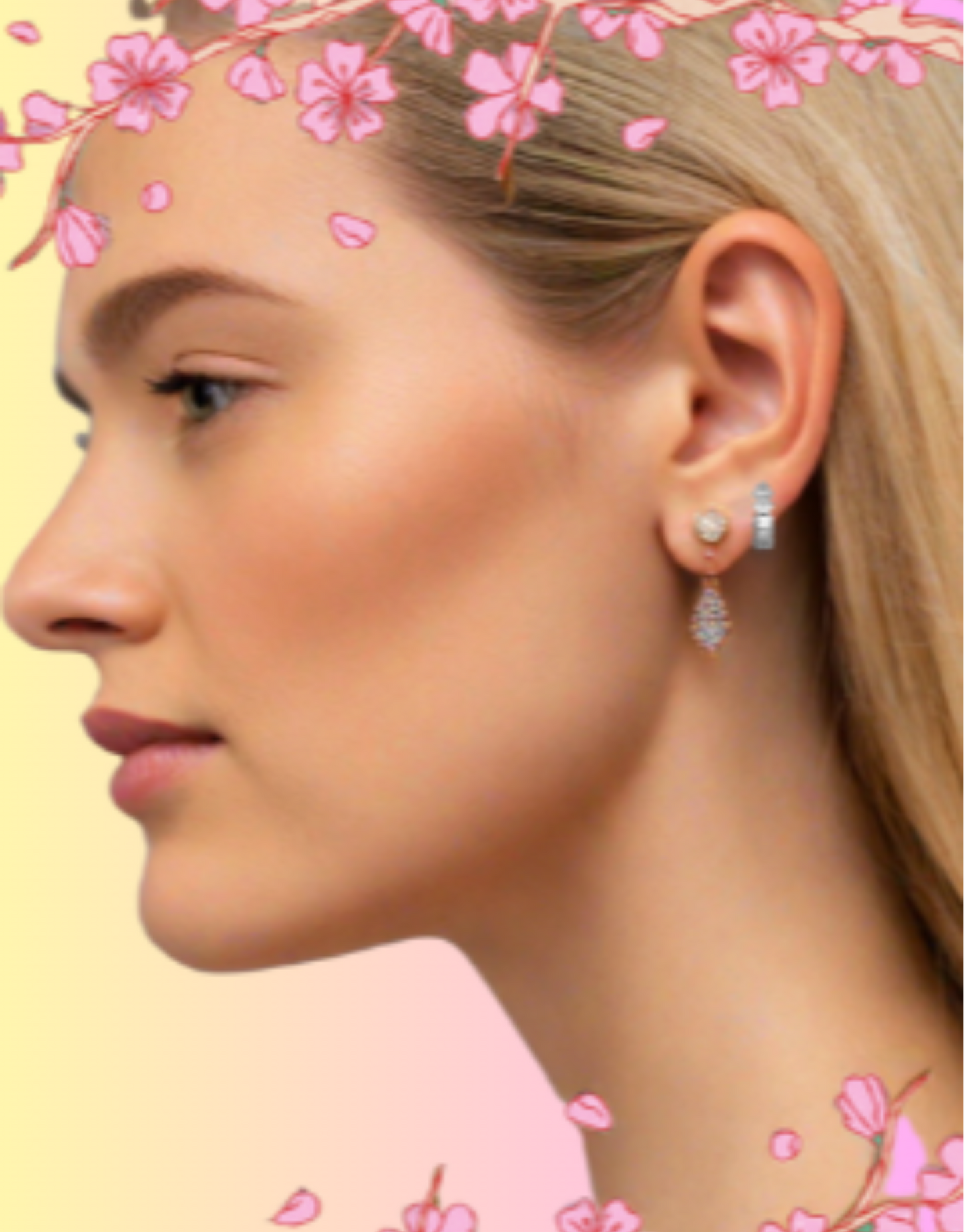 Hexagon Crystal Huggie Hoops